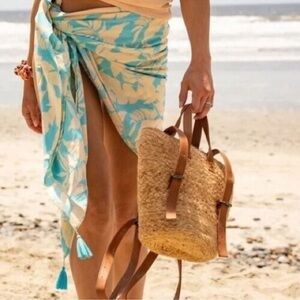 XIX PALMS NEW Woven Jute Straw Wicker Insulated Picnic Cooler Backpack Handbag